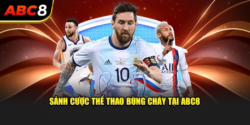 Hình ảnh minh họa sự sôi động của cá cược thể thao tại ABC8.com với sân bóng rực lửa, cầu thủ thi đấu quyết liệt và bảng tỷ lệ cược hấp dẫn